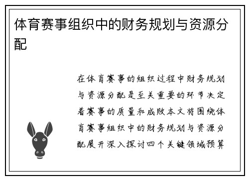 体育赛事组织中的财务规划与资源分配
